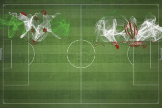 Burundi vs Iran Soccer Match, national colors, national flags, soccer field, football game,