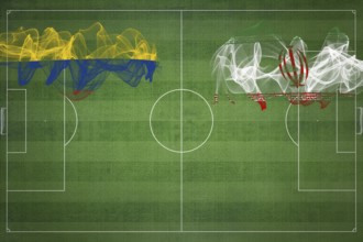 Colombia vs Iran Soccer Match, national colors, national flags, soccer field, football game,
