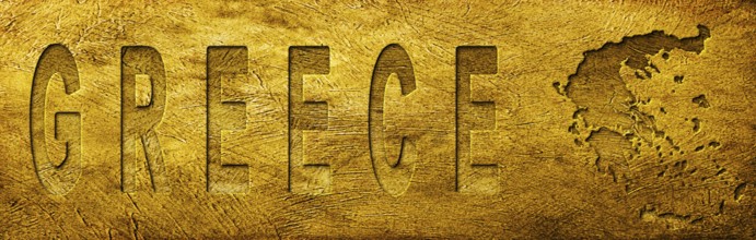 Greece Map and Text on Grunge Gold Texture
