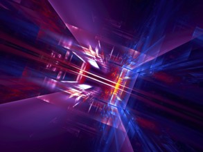 Abstract blue and purple computer-generated 3d illustration. Neon glowing walls of hall or portal.