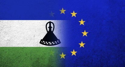 Flag of the European Union with Kingdom of Lesotho National flag. Grunge background