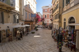 A street scene in Corfu Town on the Greek island of Corfu in the Ionian Sea, known for its