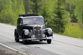 Classic Mercedes-Benz 220 year 1952 on Ascension Day vintage car rally by AHS ry, road 104,