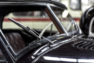 Details of a classic car in a museum