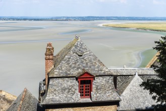 Mont Saint Michel, France, July 25, 2018: Scenic view of the bay at low tide, Europe