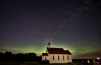 Night Church Northern Lights Saskatchewan Canada Aurora Borealis