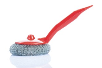 Scrub brush with red handle isolated