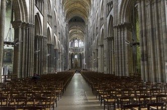 Rouen, France, August 30, 2018: Interior of a catholic temple. Central nave of the Notre-Dame de