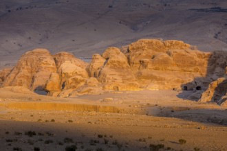 Landscape with sandstone rocks in little petra archaeological site, Jordan, Asia