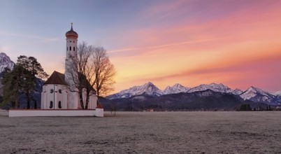 St. Coloman church at sunrise, Alps, Bavaria, Germany, Europe