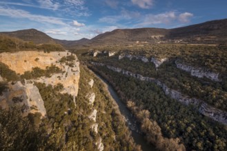 Landscape of Ebro river canyon at sunset in Burgos, Castilla y Leon, Spain, Europe