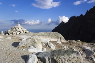 Cairn in mountains, High Tatras, Slovakia, Europe