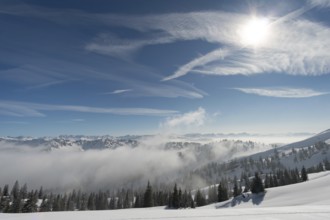 Fantastic snowshoe tour on the Hochgrat at the Nagelfluhkette in Allgau, Bavaria