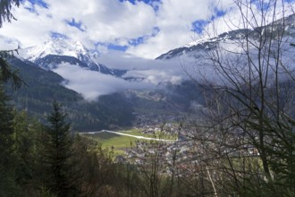 View from the mountainside to the Mayrhofen ski resort. Tyrol, Austrian Alps
