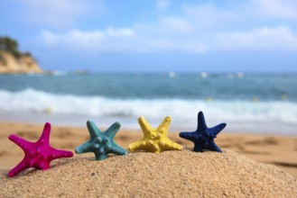 Tropical colorful starfishes at the beach