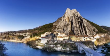 Sisteron, France, 6 March, 2023: panorama view of the village of Sisteron and the Rocher de la