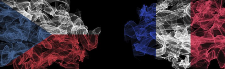 Flags of Czech Republic and France on Black background, Czech Republic vs France Smoke Flags