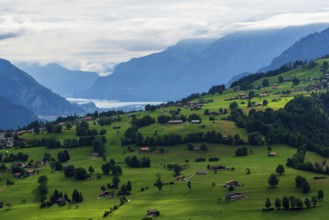 Panoramic view of Lake Thun in Switzerland