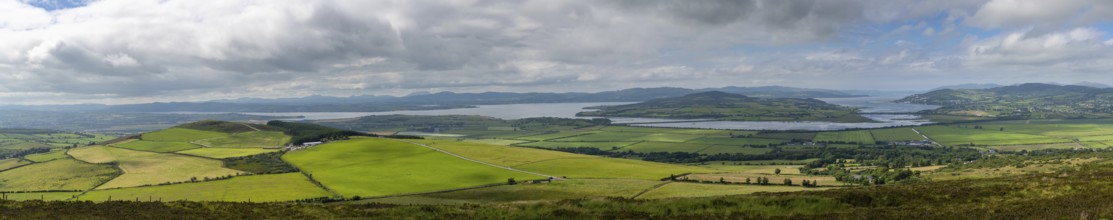 A panorama landscape view of Lough Swilly in County Donegal in the north of Ireland