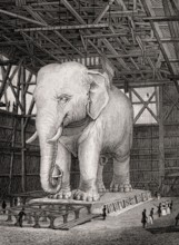The Elephant of the Bastille, Paris, antique steel engraved print, 1831