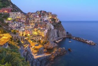 Manarola village at night, Cinque Terre, Italy, Europe