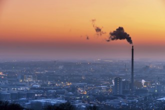 Smoking chimneys in the industrial zone in Linz, Austria, Upper Austria Austria, Europe