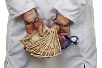 A doctor with Japanese YEN banknotes and handcuffs Austria