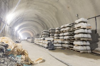 The railroad of the subway during the final steps of the tunnel construction