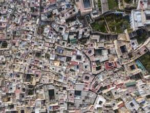 Aerial top view of the old Medina in Fes, Morocco (Fes El Bali Medina)