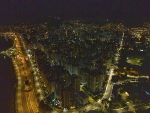 Florianopolis in Santa Catarina. Night aerial image