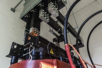 Closeup view on transformer on the site
