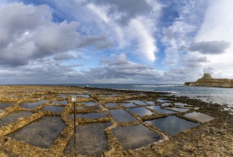 A view of the salt pans in Xwejni Bay on the Maltese island of Gozo