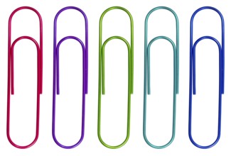 Isolated Multicolored Paperclips In A Row On A White Background