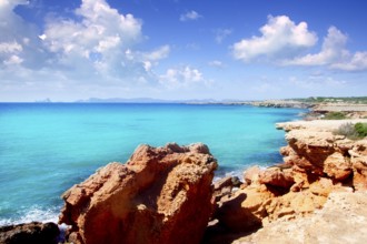 Cala Saona Formentera Ibiza view in background Balearic Islands