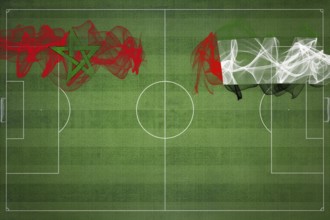 Morocco vs United Arab Emirates Soccer Match, national colors, national flags, soccer field,