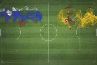 Slovenia vs Spain Soccer Match, national colors, national flags, soccer field, football game,