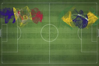 Andorra vs Brazil Soccer Match, national colors, national flags, soccer field, football game,