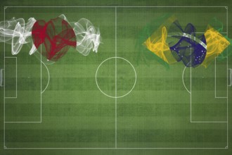 Japan vs Brazil Soccer Match, national colors, national flags, soccer field, football game,