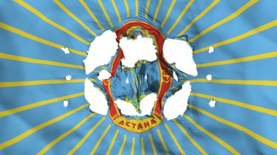 Holes in Astana, capital of Kazakhstan flag, white background, 3d rendering