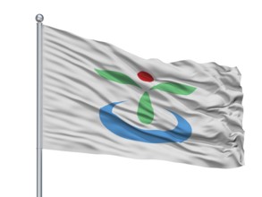 Koga City Flag On Flagpole, Country Japan, Ibaraki Prefecture, Isolated On White Background