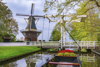 Windmill in the park. Spring in the Netherlands Lisse, Netherlands