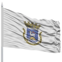 San Juan Flag on Flagpole, Capital of Puerto Rico State, Flying in the Wind, Isolated on White