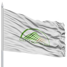 Morgan Hill City Flag on Flagpole, California State, Flying in the Wind, Isolated on White
