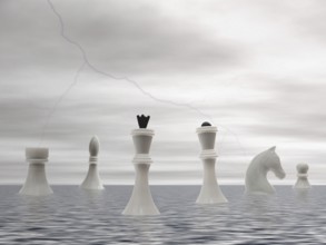 White chess mans advent by sea under the storming sky