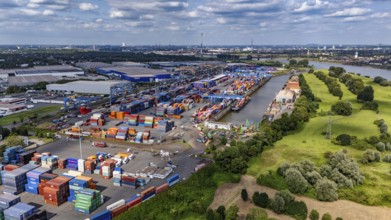 Container terminal D3T, container port, Logport I, aerial view, Rhine, Duisburg, Ruhr area, North