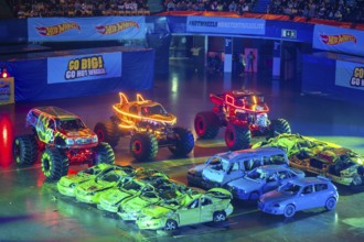Lisbon, Portugal - March 2, 2024: HOT WHEELS MONSTER TRUCKS LIVE GLOW PARTY in Arena