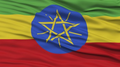 Closeup Ethiopia Flag, Waving in the Wind, High Resolution