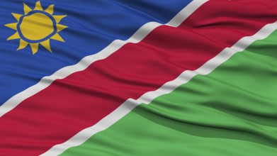 Closeup Namibia Flag, Waving in the Wind, High Resolution