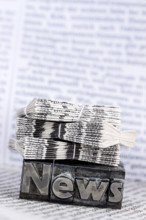 The word News was written in lead letters. Symbol photo for newsletters, newspapers and Information
