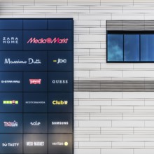Brand names and logo of retail fashion and consumer goods, Brussels, November 2017